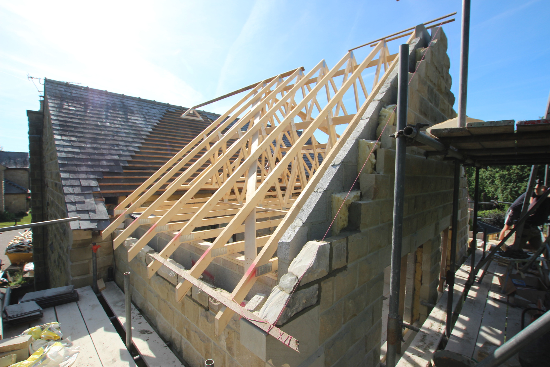Roof trusses in place